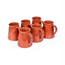 Myntra Elegant Homes Brown 6 Pieces Textured Ceramic Glossy Cups And Mugs 280 ML image 2