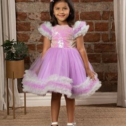 Ministitch Frill Detailed Short Sleeves & Sequin Bodice Embellished Fit & Flare Dress - Purple-picture-8
