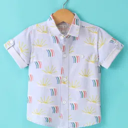 Jash Kids Cotton Woven Half Sleeves Sunshine Print Shirt - Blue-image-26