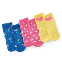 Cute Walk By Babyhug Non Terry Knit Anti-Bacterial Ankle Length Socks Floral Design Pack Of 3 - Blue Pink & Yellow-image-44
