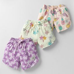 CUCUMBER Sinker Knit Above Knee Length Tropical Theme & Bow Printed Shorts Pack of 3 - Lilac Baby Pink & Green-picture-36