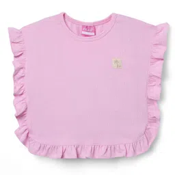 Little Kangaroos Cotton Knit SleevelessSolid Color Kaftan Top with Frill Detailing - Pink-image-46