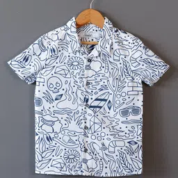 The Lion and the Fish Half Sleeves Doodles Printed Shirt - White-picture-26
