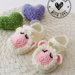 Woonie Woven Sheep Designed Handmade Booties - Cream-picture-11