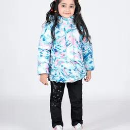 Babyhug Woven Full Sleeves Padded Hooded Jacket With Abstract Design - Multicolour image 2