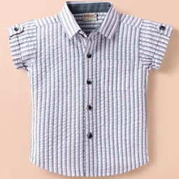 Dapper Dudes Half Sleeves Striped Shirt & Shorts With Bow & Suspender - Grey image 2