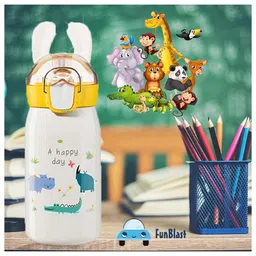 FunBlast Cartoon Design Double Walled Vacuum Insulated Water Bottle with Straw - 400 ml image 2