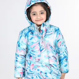 Babyhug Woven Full Sleeves Padded Hooded Jacket With Abstract Design - Multicolour image 3