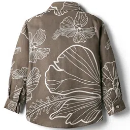 Rikidoos Full Sleeves Floral Printed Shirt With Attached Tee - Grey & White image 3