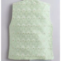 BT DEZINES Cotton Silk Woven Full Sleeves Solid Kurta Pyjama With Floral Embroidered Jacket Set - Light Green image 4