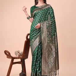 Panzora Women Woven Design Zari Silk Blend Celebrity Banarasi Saree-picture-26