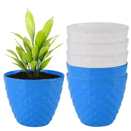 Kuber Industries White & Blue 6 Pieces Textured Durable Flower Pot Planters image 3