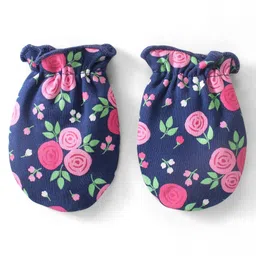 Babyhug 100% Cotton Mittens & Booties Floral Print - Navy Blue image 5
