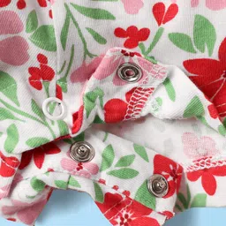 Babyhug Cotton Knit Sleeveless Jumpsuit With Floral Print & Bow Applique - White image 5