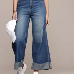 The Roadster Life Co. Women Pure Cotton Wide Leg High Rise Light Fade Jeans-image-58