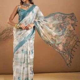 Saree Mall Turquoise Printed Sarees With Unstitched Blouse-picture-47