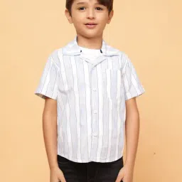 Tales & Stories Boys Sky Blue Cotton Striped Shirt-picture-21