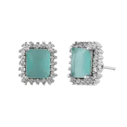 Voylla Silver Sparkling Elegance Serene Aqua American Diamond Stud Earrings image 3