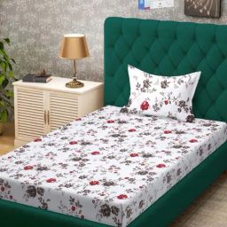 Klotthe White & Red 300 TC Polycotton Single Book Fold Bedsheet with Pillow Cover-picture-25