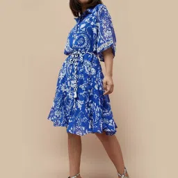 Colour Me by Melange Blue Printed A-Line Dress image 3