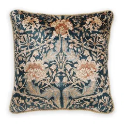 Pure Home and Living Blue Velvet Floral & Stripe Printed Cushion Cover image 3