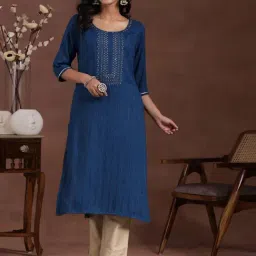 Libas Blue Embroidered Straight Kurta-picture-19