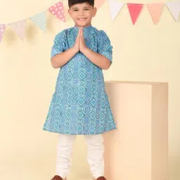 Fabindia Boys Blue Cotton Printed Kurta-image-71