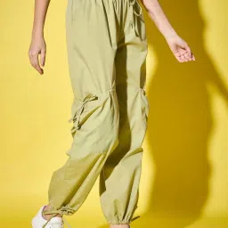 BUYNEWTREND Pista Green Cotton High rise Cargos image 3