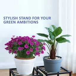 Kuber Industries Black 2 Pieces Metal Square Lightweight Rust-Resistant Planter-Stands image 5