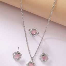 ZENEME Rhodium Plated AD Studded Jewellery Set-picture-8