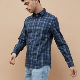 Code By Lifestyle Blue Cotton Regular Fit Checks Shirt image 3