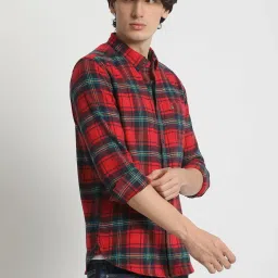 The Bear House Red Cotton Slim Fit Checks Shirt image 3