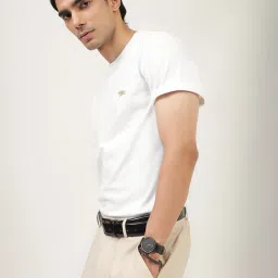 Andamen White Regular Fit Solid Crew Neck T-Shirt image 3