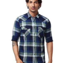 Spykar Green Cotton Regular Fit Checks Shirt-picture-19