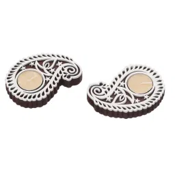 eCraftIndia Buta Paisley Shape Wooden Block Print Decorative T Light Holders,Set of 2 image 3