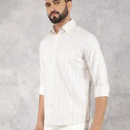 Crimsoune Club Yellow Cotton Slim Fit Striped Shirt image 3