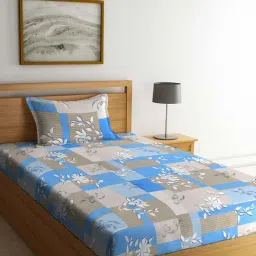 Klotthe Turquoise 400 TC Cotton Single Book Fold Bedsheet with Pillow Cover-picture-26