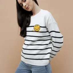 SmileyWorld White Striped Pullover image 3