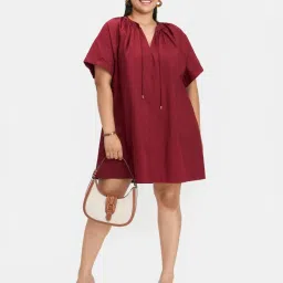 VIRGIO Maroon Relaxed Fit Solid Dress image 3