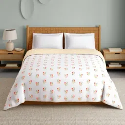 Spaces White & Orange Cotton Imprints Hygro Floral Printed Double Quilt-picture-14