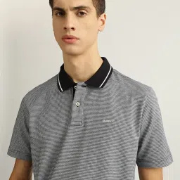 Gant Black Cotton Regular fit Texture Polo T-Shirts image 3