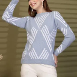 Moda Rapido Women Printed Woollen Pullover with Embellished Detail-image-1