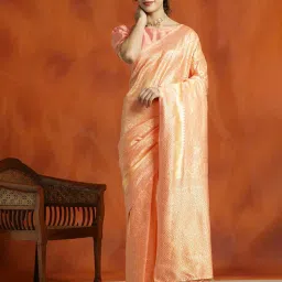 Jaipur Kurti Peach Woven Saree With Unstitched Blouse image 3