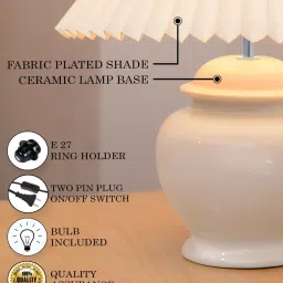 homesake White Ceramic Table Lamp with Pleated Shade Modern Nordic Bedside Lamp image 3