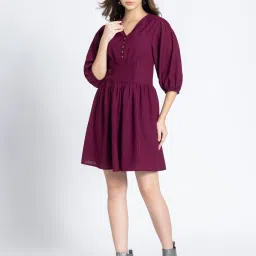 SHAYE Maroon Striped Fit & Flare Dress image 3