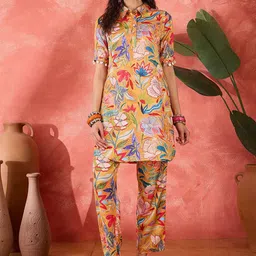 Sangria Floral Printed Beads and Stones Pathani Kurta with Trouser-picture-34