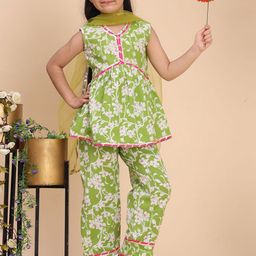 Cutiekins Girls Floral Printed Gotta Patti Kurta With Palazzos & Dupatta-picture-34