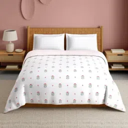Spaces White & Pink Cotton Imprints Hygro Floral Printed Double Quilt-picture-32
