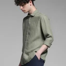 Jack & Jones Green Linen Regular Fit Texture Shirts image 3