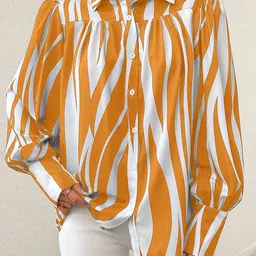 LERIYA FASHION Striped Cuffed Sleeves Shirt Coller Shirt Style Top-image-81